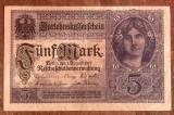B11 35 - Bancnota foarte veche - Germania - 5 marci - 1917