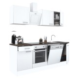 Mobilă de bucătărie modulară Leziter Yorki 220 cm, Alb Satinat, PAL Laminat 16mm, Blat HPL 38mm