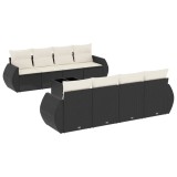 Set mobilier de gradina cu perne, 9 piese, negru, poliratan