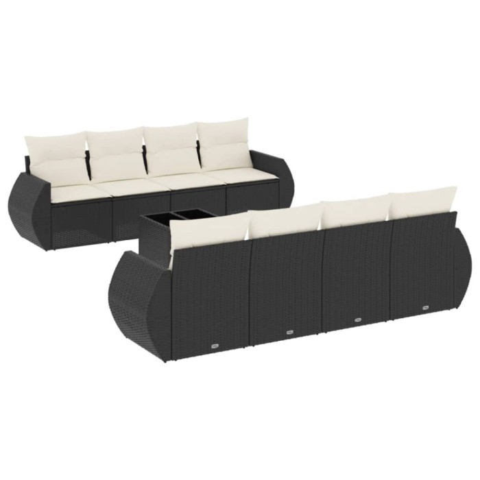 Set mobilier de gradina cu perne, 9 piese, negru, poliratan