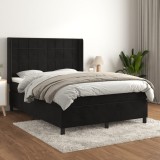 Gossi pat box spring cu saltea, negru, 140x190 cm, catifea
