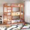 Pat supraetajat triplu vidaXL, 75x190cm, lemn masiv pin, maro ceruit. Pat copii 3 locuri, economie spatiu. Cadru pat robust, scara inclusa