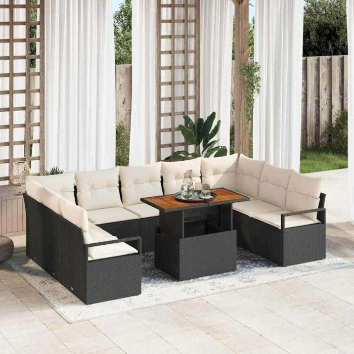 vidaXL Set de canapele pentru grădină 10 pcs Negru Rattan poli 3358490