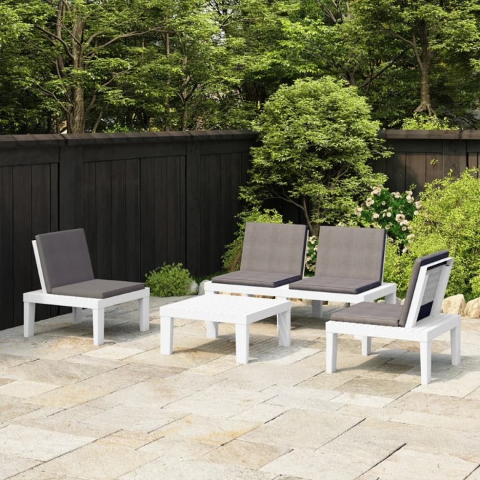 Gossi set mobilier de gradina cu perne, 4 piese, alb, plastic
