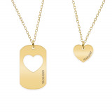 Aimer - Set coliere personalizate pentru cuplu cu dog tag si inima din argint 925 placat cu aur galben 24K, Bijubox