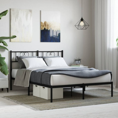 vidaXL Cadru de pat metalic cu tăblie, negru, 120x190 cm foto
