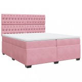 Cumpara ieftin Pat box spring cu saltea, roz, 200x200 cm, catifea