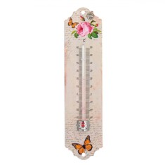 Termometru Metalic, Flori și Fluturi, Roz, 20cm