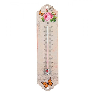 Termometru Metalic, Flori și Fluturi, Roz, 20cm foto