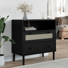 vidaXL Servantă SENJA, aspect ratan negru, 80x40x80 cm, lemn masiv pin 358021