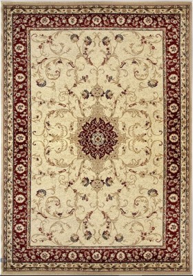 Covor Model Lotos 523-120, Marime 60 x 110 cm, Crem, Rosu, Inaltime Fir 8 mm, Antialergic, Polipropilena, Living, Dormitor, Sufragerie, Birou foto