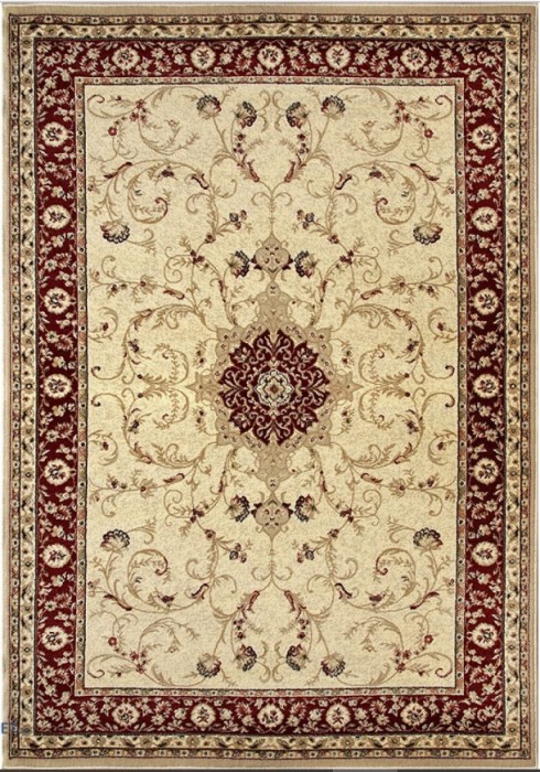 Covor Model Lotos 523-120, Marime 60 x 110 cm, Crem, Rosu, Inaltime Fir 8 mm, Antialergic, Polipropilena, Living, Dormitor, Sufragerie, Birou