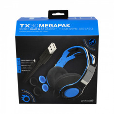 Pachet Casti + Accesorii (PS4) Gioteck TX30 Megapack - Stereo Game &amp;amp; Go Headset + Thumbs Grips + Cablu USB Negru/Albastru foto