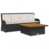 Cumpara ieftin Set mobilier de gradina cu perne, 3 piese, negru, poliratan