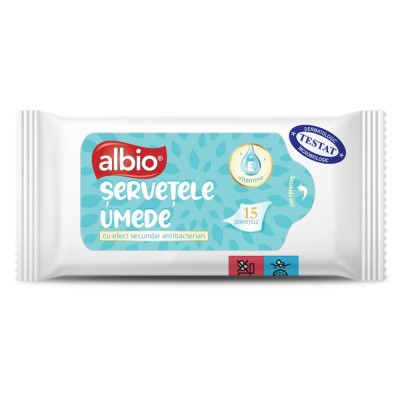 Servetele umede antibacteriene Albio, alb, 15 buc / pachet foto