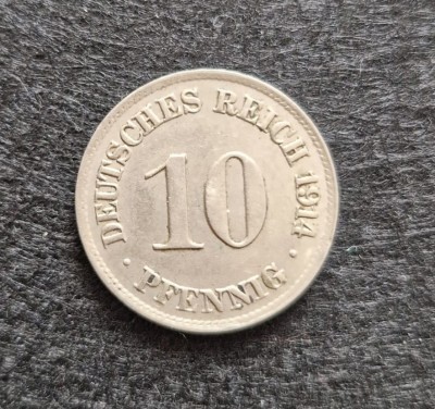 moneda Germania 10 Pfennig 1914 imparatul William II km # 12 tiraj mic foto