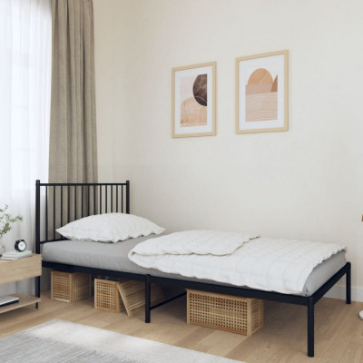 vidaXL Cadru de pat din metal cu tăblie, negru, 100x200 cm foto