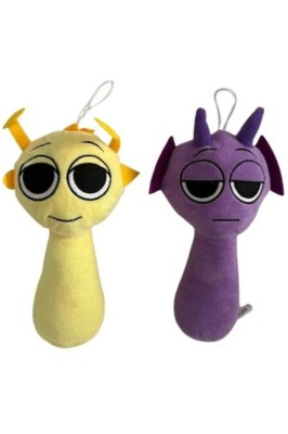 Set 2 jucării de pluș Sprunki: Simon și Durple, Galben-Mov, 23cm foto