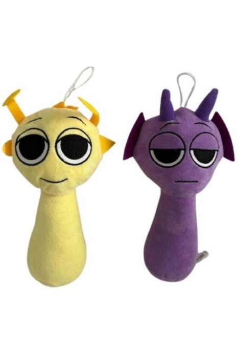 Set 2 jucării de pluș Sprunki: Simon și Durple, Galben-Mov, 23cm