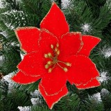 Set 10 ornamente pentru bradul de Craciun, stea Poinsettia, 13cm, rosu cu sclipici Household NewTrend