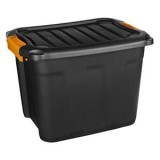 Cutie Depozitare Plastic 20L Neagră, Rezistentă Intemperii, Capac, 39x29.5x28.3 cm