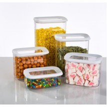 Set 5 cutii de depozitare alimente, condimente, diferite dimensiuni, Flippy, Transparente-Albe foto