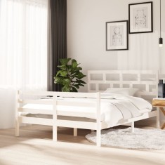 vidaXL Cadru de pat, alb, 140x200 cm, lemn masiv de pin 3101284