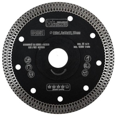 Disc diamantat turbo subtire, ceramica, taiere umeda si uscata, 125 mm/22.23 mm, Richmann Exclusive foto