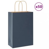 vidaXL Pungi de h&acirc;rtie 50 buc cu m&acirc;nere Albastru 21x11x31 cm