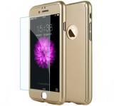 Husa Full Cover 360&deg; (fata + spate + geam sticla) pentru iPhone 6 / 6S, Gold