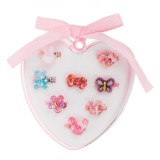 Set Inele Copii, Modele Figuri Glitter, Multicolor, 8 Bucăți, Cutie Inimă, Oem