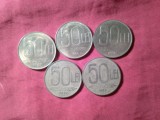 5 Monede 50 lei 1991 ,1992 , 1993 1994 , 1995 , - 3 monede cal.AUNC si 2 monede cal. F.Buna