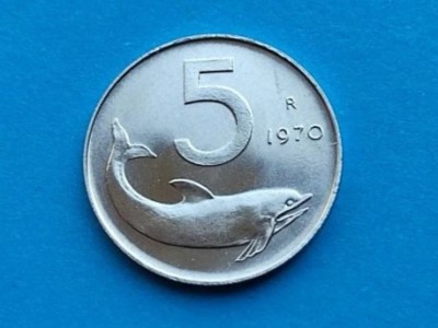 5 Lire 1970 Italia-UNC-Luciu de batere foto