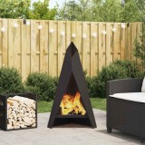 vidaXL Vatra Foc Piramida 58x36x100cm Otel Corten Negru - Semineu Exterior Lemne Foc Design Modern Rustic