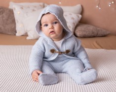 Compleu Tricotat din Lana, 3 Piese, pentru bebelusi, Albastru, 9-12 luni Albastru, 80, Albastru, 9-12 luni, Baie?i foto