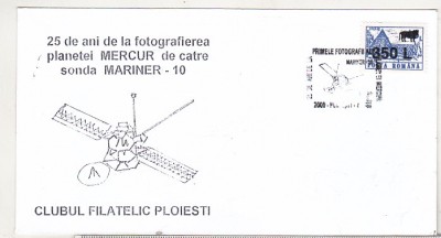 bnk fil Plic ocazional 25 ani de la fotografierea planetei Mercur de catre Mariner 10 - Ploiesti 1999 foto