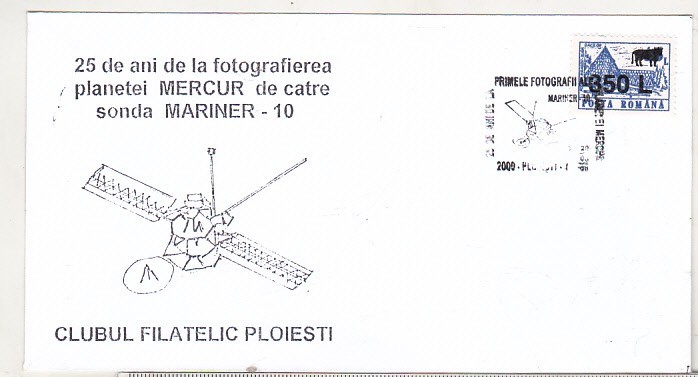 bnk fil Plic ocazional 25 ani de la fotografierea planetei Mercur de catre Mariner 10 - Ploiesti 1999