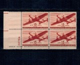 SUA 1941 - Posta Aeriana, 15c, bloc de 4 neuzat, plate number