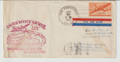 Plic Circulat Statele Unite 1947 , Posta Aeriana foto