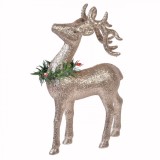 Figurină Decorativă Crăciun, Cerb, Glitter Bej șampanie, 22 cm, Oem