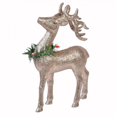 Figurină Decorativă Crăciun, Cerb, Glitter Bej șampanie, 22 cm foto