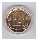 Moneda 100 lei 1993 auriti, in capsula