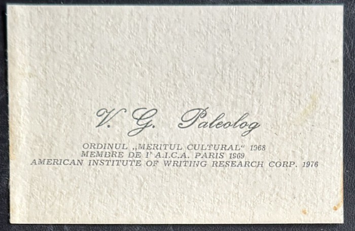 VASILE GEORGESCU PALEOLOG, CARTE VECHE DE VIZITA