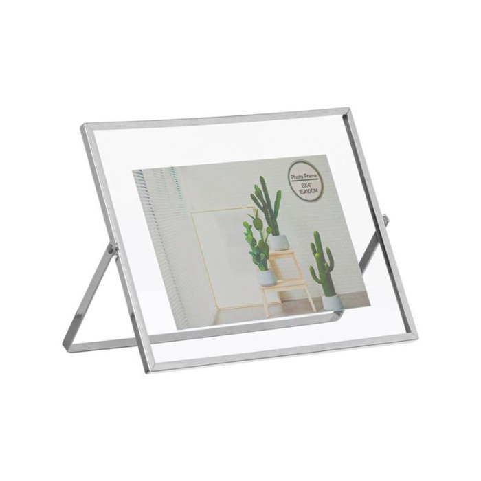 Rama foto, Home, Orizontala, Suport, Metal, Sticla, 22x17 cm, Argintiu