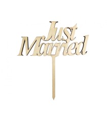 Topper pentru tort din lemn, model Just Married, 13 x 14 cm
