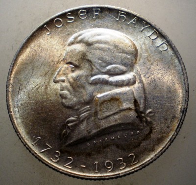 C.406 AUSTRIA HAYDN 2 SCHILLING 1932 XF/AUNC ARGINT 12g foto