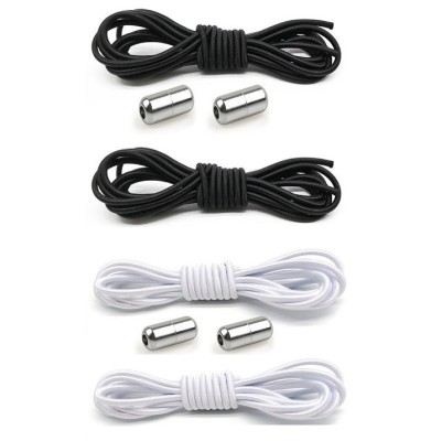 Set 4 sireturi elastice cu sistem de prindere, capsula metalica - Alb, negru foto