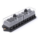 Cutie sigurante ceramica universala AMiO cu 10 locasuri, pentru sigurante plate UNI/ATO 19mm, conectori 6,3 mm, baza 162x52 mm, distanta gauri