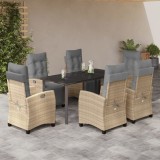 VidaXL Set mobilier pentru grădină, 7 piese, cu perne, bej, poliratan