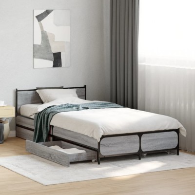 vidaXL Cadru de pat cu sertare gri sonoma 75x190 cm lemn prelucrat 3279975 foto
